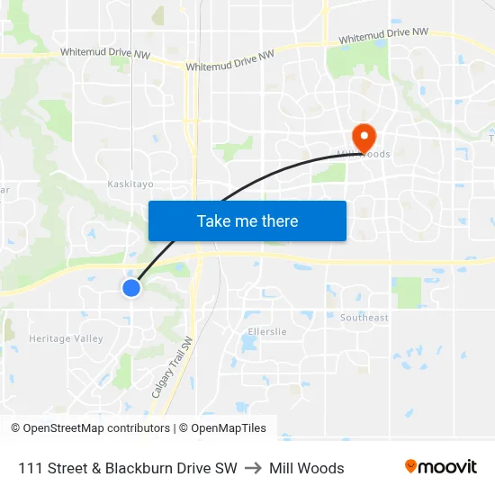 111 Street & Blackburn Drive SW to Mill Woods map