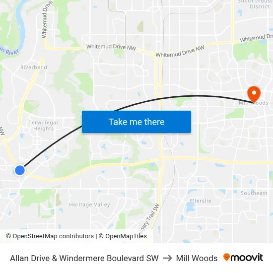 Allan Drive & Windermere Boulevard SW to Mill Woods map