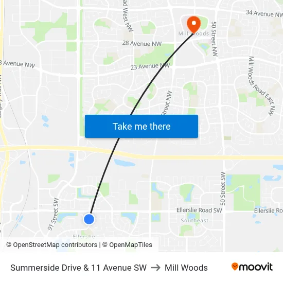 Summerside Drive & 11 Avenue SW to Mill Woods map