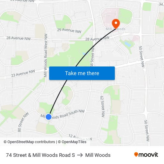 74 Street & Mill Woods Road S to Mill Woods map