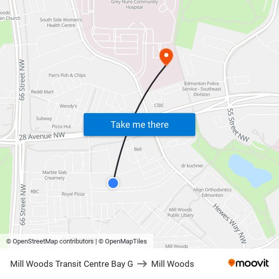 Mill Woods Transit Centre Bay G to Mill Woods map