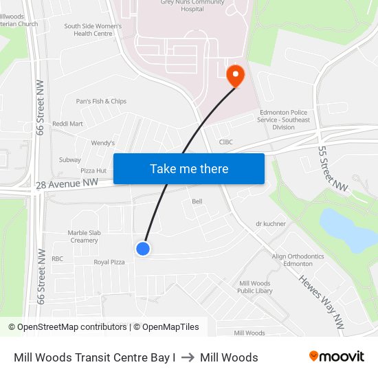 Mill Woods Transit Centre Bay I to Mill Woods map