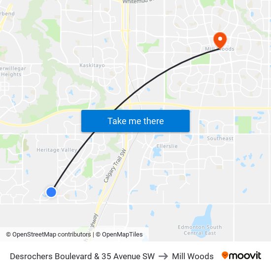 Desrochers Boulevard & 35 Avenue SW to Mill Woods map