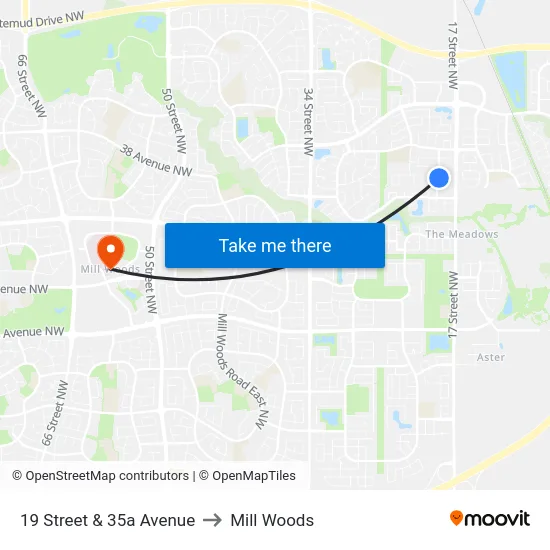 19 Street & 35a Avenue to Mill Woods map