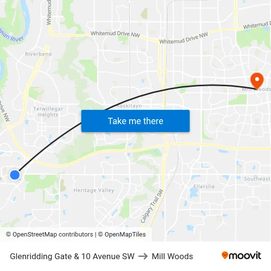 Glenridding Gate & 10 Avenue SW to Mill Woods map