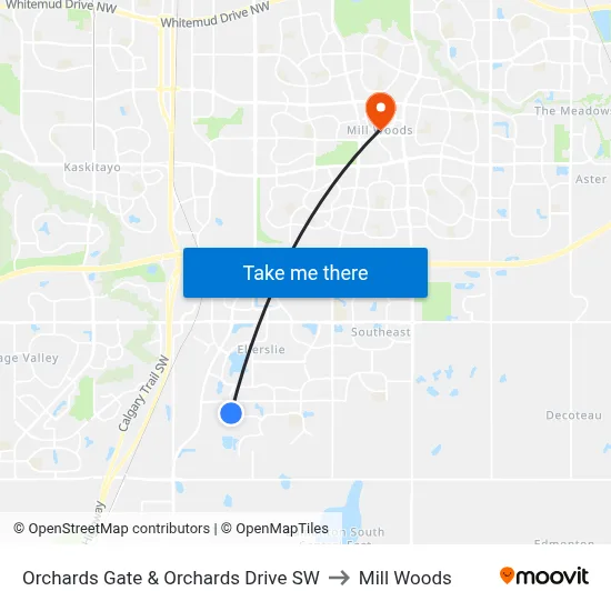 Orchards Gate & Orchards Drive SW to Mill Woods map