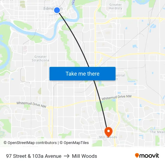 97 Street & 103a Avenue to Mill Woods map