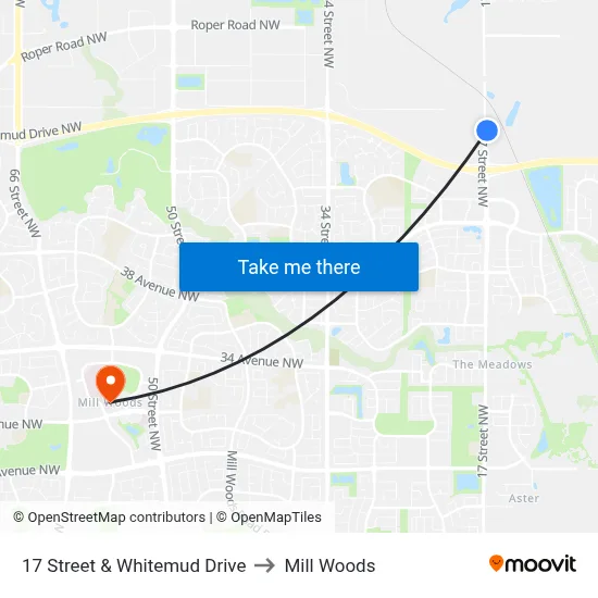 17 Street & Whitemud Drive to Mill Woods map