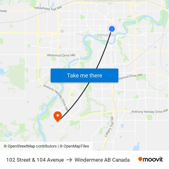 102 Street & 104 Avenue to Windermere AB Canada map