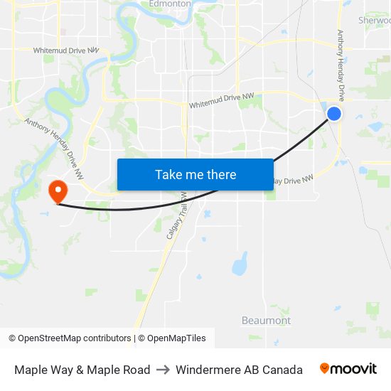 Maple Way & Maple Road to Windermere AB Canada map