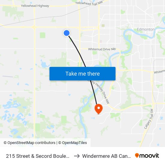 215 Street & Secord Boulevard to Windermere AB Canada map