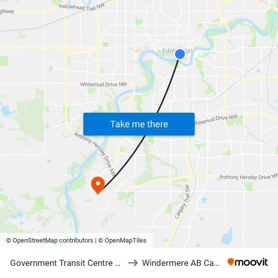 Government Transit Centre Bay B to Windermere AB Canada map