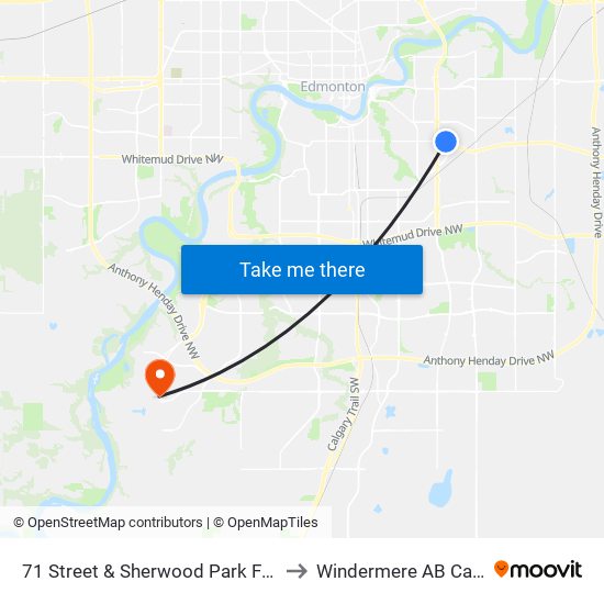 71 Street & Sherwood Park Freeway to Windermere AB Canada map