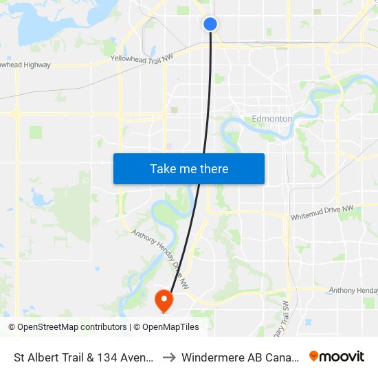 St Albert Trail & 134 Avenue to Windermere AB Canada map