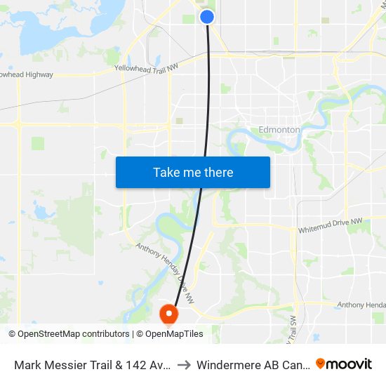 Mark Messier Trail & 142 Avenue to Windermere AB Canada map