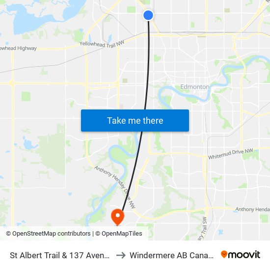 St Albert Trail & 137 Avenue to Windermere AB Canada map