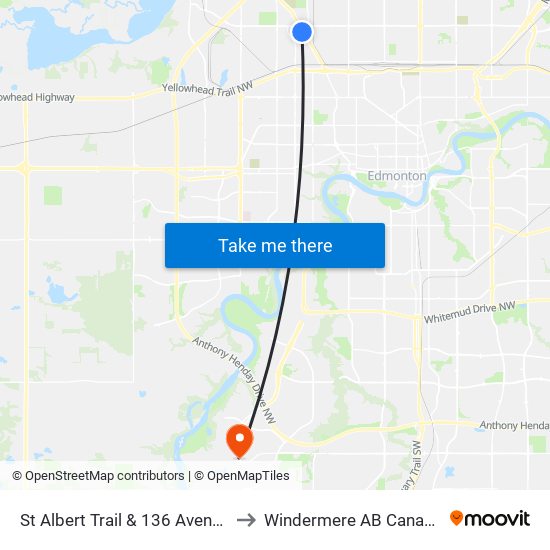 St Albert Trail & 136 Avenue to Windermere AB Canada map