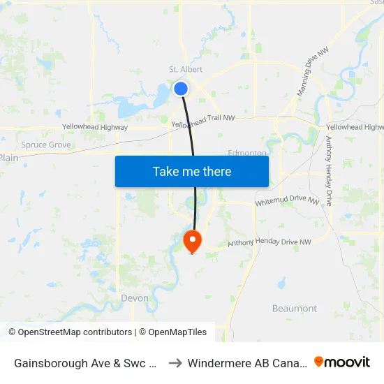 Gainsborough Ave & Swc Ave to Windermere AB Canada map