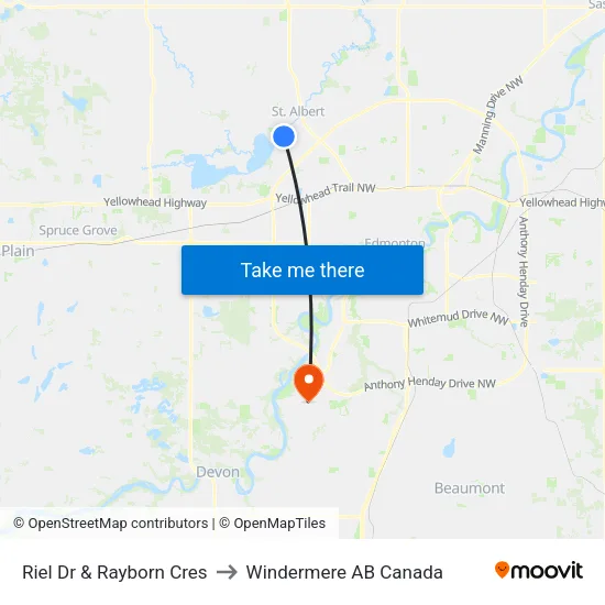 Riel Dr & Rayborn Cres to Windermere AB Canada map