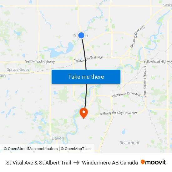 St Vital Ave & St Albert Trail to Windermere AB Canada map