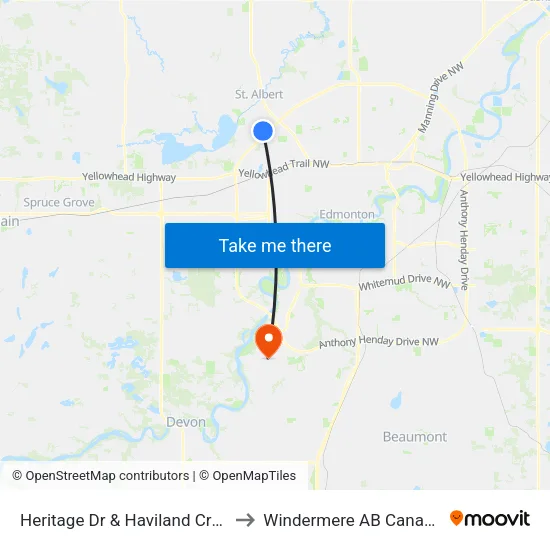 Heritage Dr & Haviland Cres to Windermere AB Canada map
