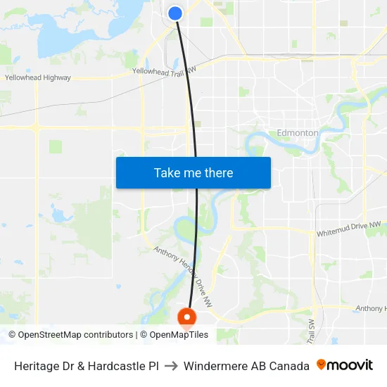 Heritage Dr & Hardcastle Pl to Windermere AB Canada map