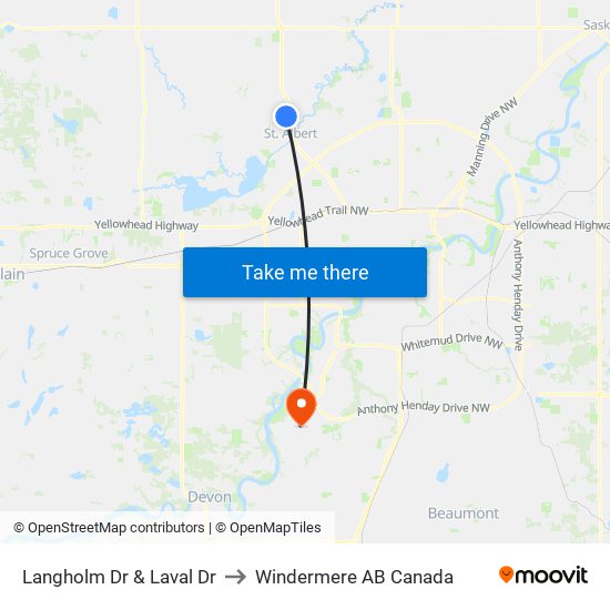 Langholm Dr & Laval Dr to Windermere AB Canada map