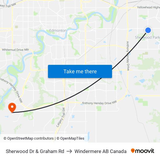 Sherwood Dr & Graham Rd to Windermere AB Canada map