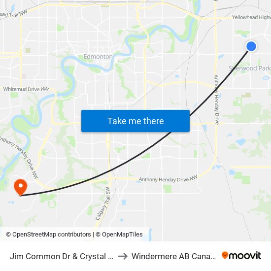Jim Common Dr & Crystal Ln to Windermere AB Canada map
