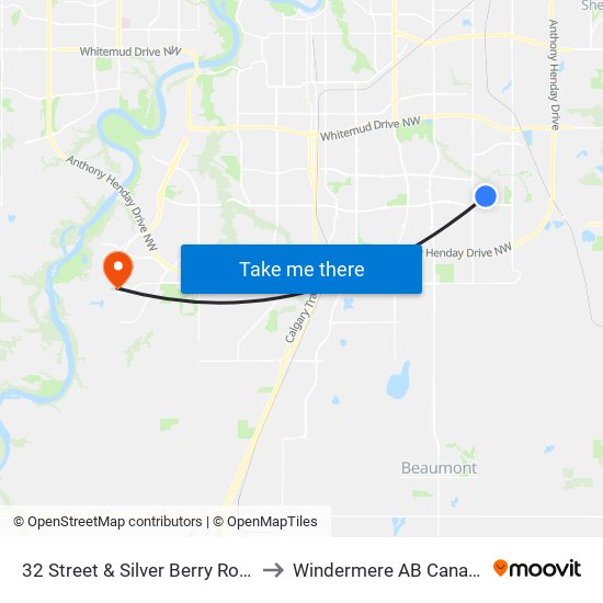 32 Street & Silver Berry Road to Windermere AB Canada map