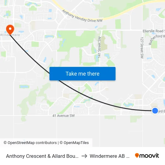Anthony Crescent & Allard Boulevard SW to Windermere AB Canada map