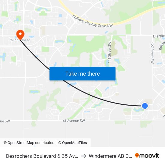 Desrochers Boulevard & 35 Avenue SW to Windermere AB Canada map