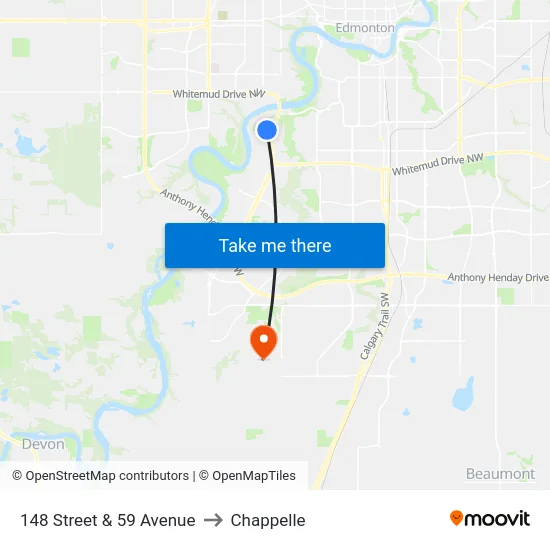 148 Street & 59 Avenue to Chappelle map