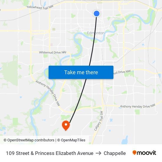 109 Street & Princess Elizabeth Avenue to Chappelle map