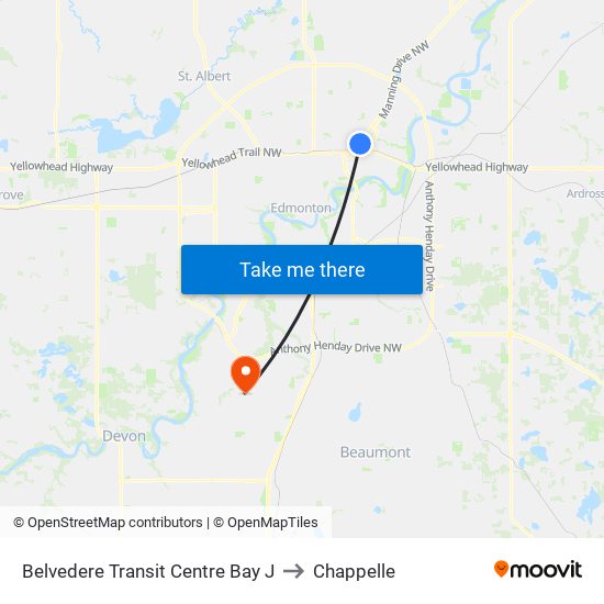 Belvedere Transit Centre Bay J to Chappelle map
