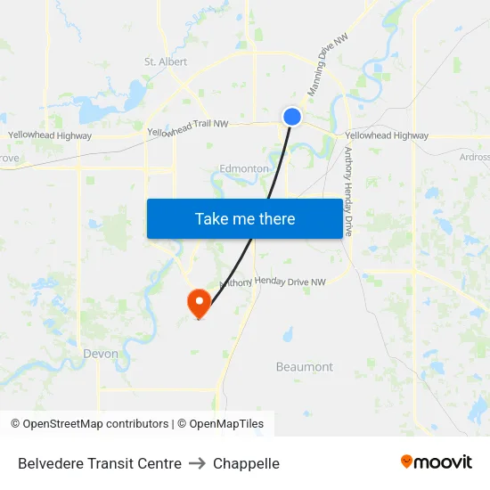 Belvedere Transit Centre to Chappelle map