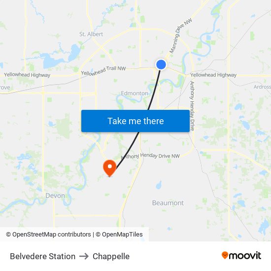 Belvedere Station to Chappelle map