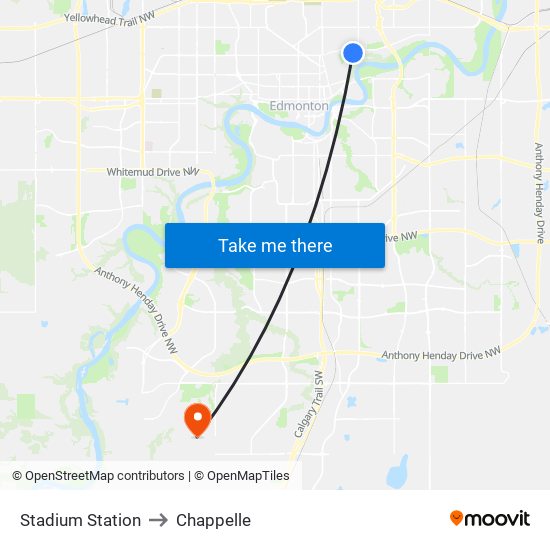 Stadium Station to Chappelle map