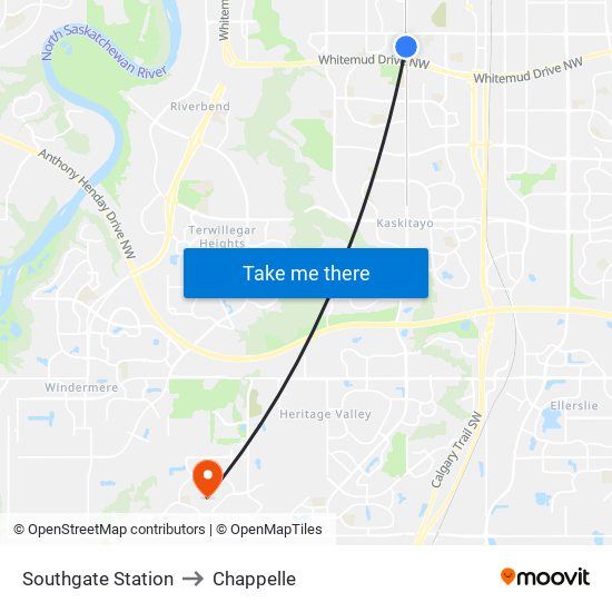 Southgate Station to Chappelle map