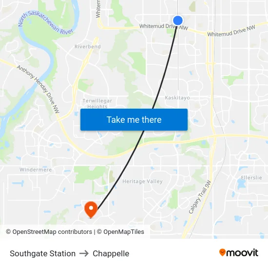 Southgate Station to Chappelle map
