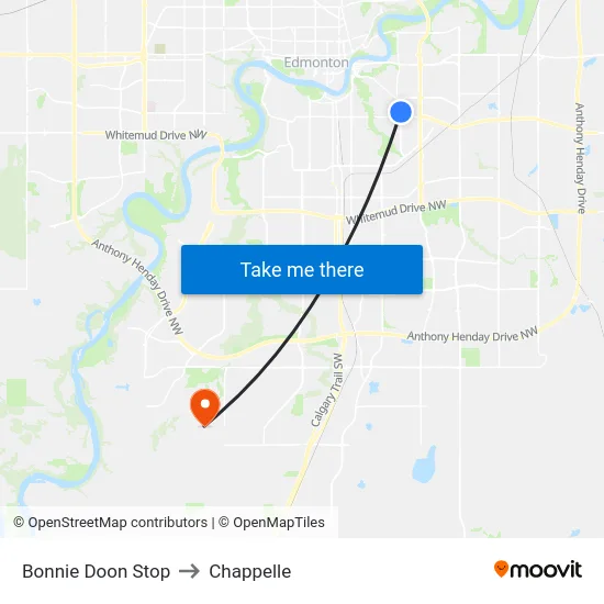 Bonnie Doon Stop to Chappelle map