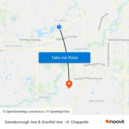 Gainsborough Ave & Grenfell Ave to Chappelle map