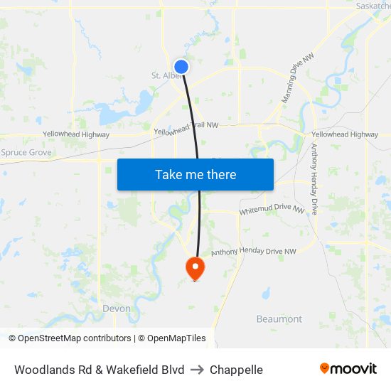 Woodlands Rd & Wakefield Blvd to Chappelle map