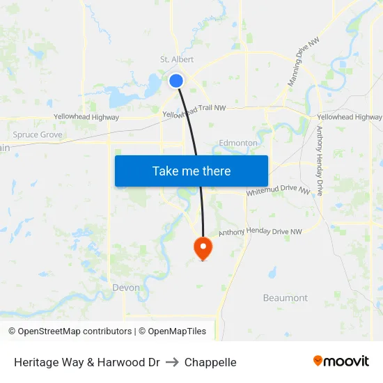 Heritage Way & Harwood Dr to Chappelle map