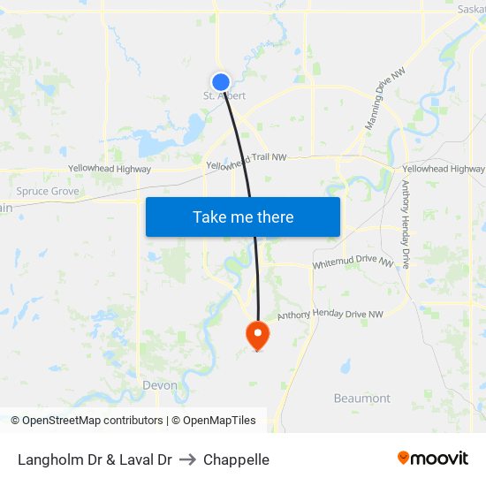 Langholm Dr & Laval Dr to Chappelle map