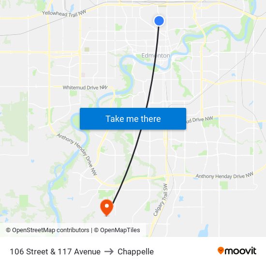 106 Street & 117 Avenue to Chappelle map