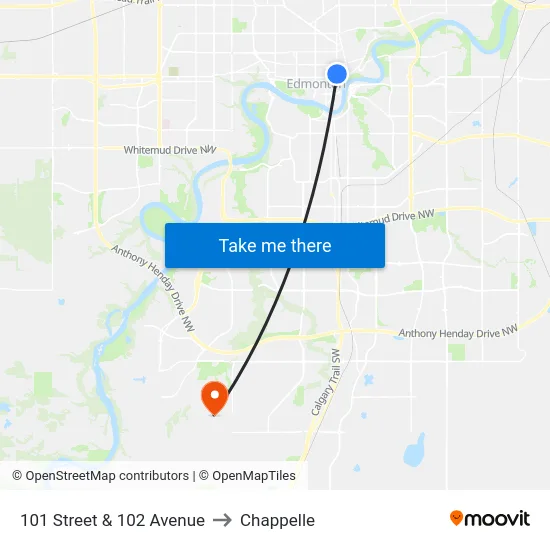 101 Street & 102  Avenue to Chappelle map