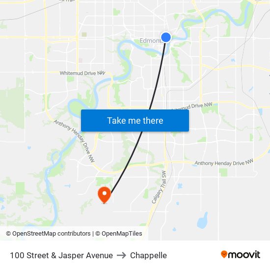 100 Street & Jasper Avenue to Chappelle map