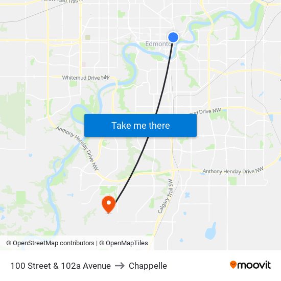 100 Street & 102a Avenue to Chappelle map