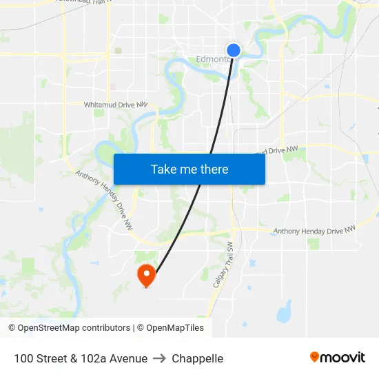 100 Street & 102a Avenue to Chappelle map